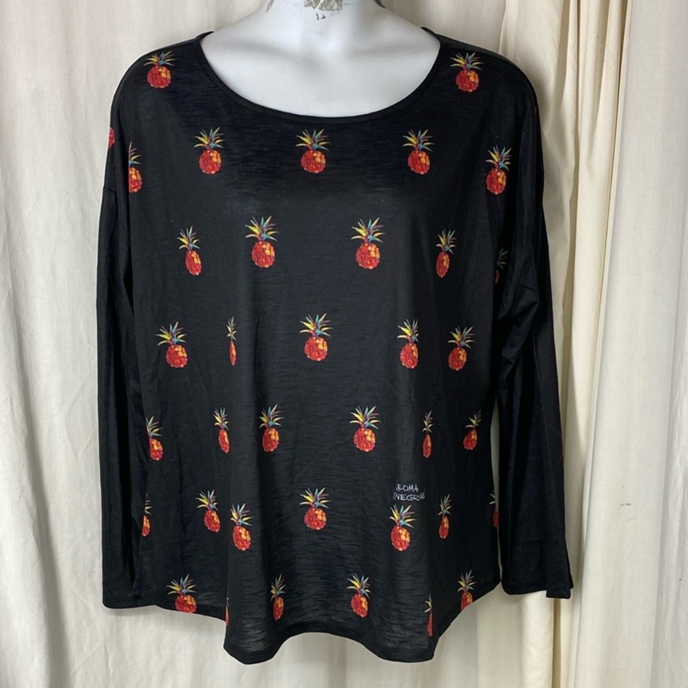 Leoma Lovegrove XXXL Pineapple Top Lightweight Long Sleeve Black Pink